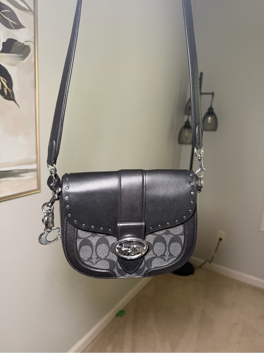 Vintage Coach Black Signature Canvas Crossbody with Silver Hardware